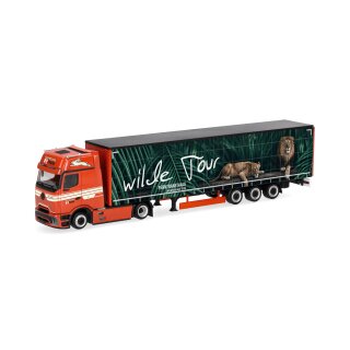 Herpa 322423 Mercedes-Benz Actros L ProCabin Gigaspace Lowliner-Gardinenplanen-Sattelzug, Ferntrans Haas/Wilde Tour Maßstab 1:87