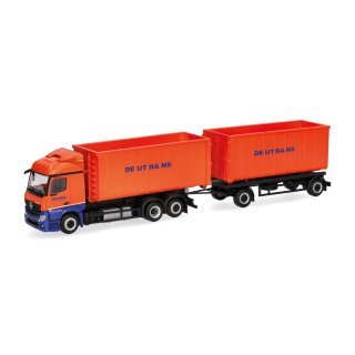 Herpa 322218 Mercedes-Benz Actros Streamspace 2.3 Abrollmulden-Hängerzug, Deutrans  Maßstab 1:87