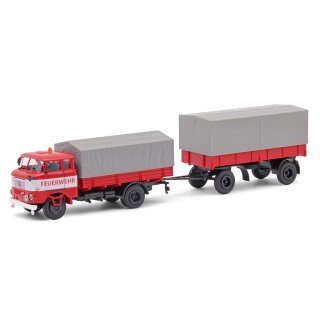 Busch 95200 IFA W50 L FP Fahrschule FW mit HL 80 Anhänger mit Planen, Bj. 1987  Maßstab 1:87
