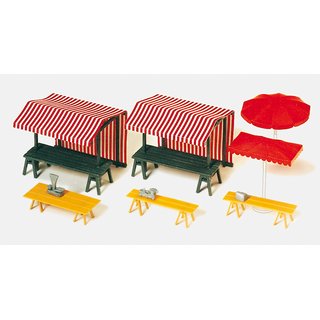 PREISER 17500 Marktstaende, Marktschirme. Bausatz Massstab: H0