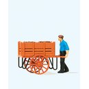 PREISER 28131 Arbeiter mit Handwagen, Fässe...