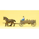 PREISER 30411 Kastenwagen. Bauer, 2 Pferde, Massstab: H0