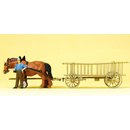 PREISER 30416 Leiterwagen. Bauer, 2 Pferde Massstab: H0