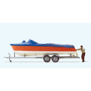 PREISER 33255 Motorboot beim Verladen auf Anhaenger Massstab: H0