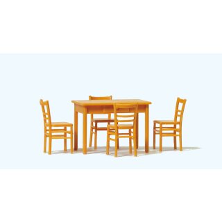 PREISER 65809 Tisch, 4 Stühle. Materialfarb Massstab: 1:43