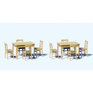 PREISER 68281 2 Tische und 8 Stühle. Bausatz Massstab: 1:50