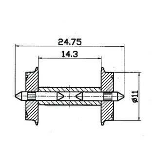 MOBAMÜ GmbH 40192 Radsatz 11 mm, geteilte Achse (2 Stueck) Massstab: H0
