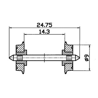 MOBAMÜ GmbH 40197 Radsatz 9 mm, beidseitig isoliert Massstab: H0