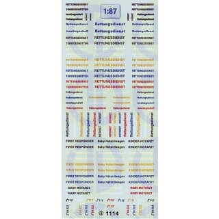 TL Decals 1114 Rettungsdienst Beschriftungen Maßstab 1:87