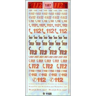 TL Decals 1125 Notrufnummern 112, Leuchtrot  Maßstab 1:87