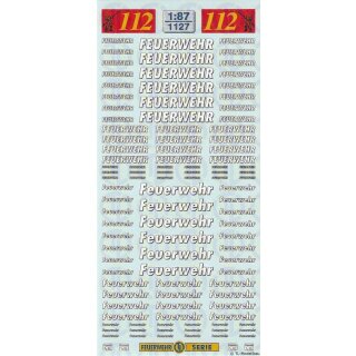 TL Decals 1127 Feuerwehr Schriftzüge Weiß m. schwarzen Rand Maßstab 1:87