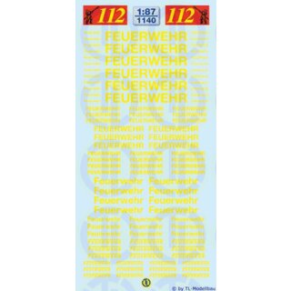 TL Decals 1140 Feuerwehr-Schriftzüge - Signalgelb Maßstab 1:87