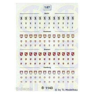 TL Decals 1143 Decals Stadtwappen »B · HH · HB · H«  Maßstab 1:87