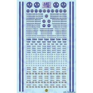 TL Decals 1192 THW-Decalbogen - Blau Maßstab 1:87