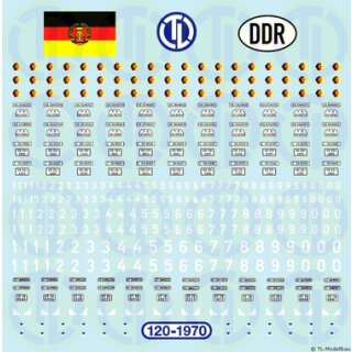 TL Decals 1970 NVA Decalbogen Kfz-Kennzeichen u.Embleme  Maßstab 1:120
