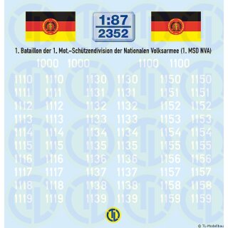 TL Decals Taktische Nummern 1. Bataillon Maßstab 1:87